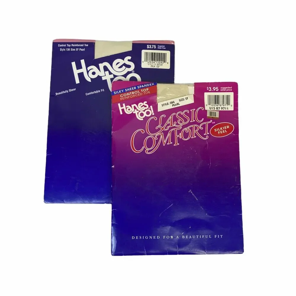 Hanes Too VTG 90s Control Top Sheer Pantyhose Pearl 2 Pack NOS Womens EF NEW